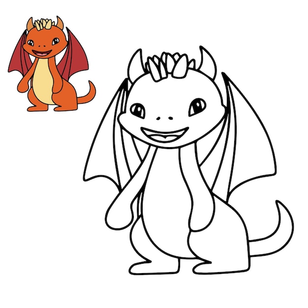 Cute dragon coloring book Little dragon coloring page for children education Vector illustration