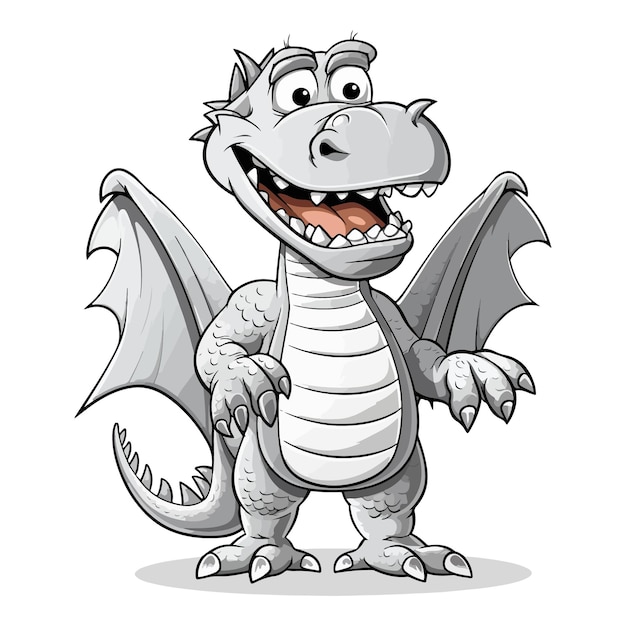 Cute dragon coloring page black and white comic book flat vector white background