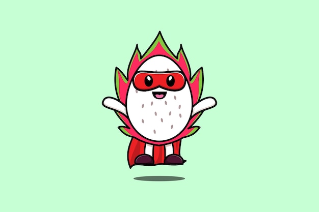 Cute Dragon fruit superhero character flying illustration cartoon vector in 3d modern style design