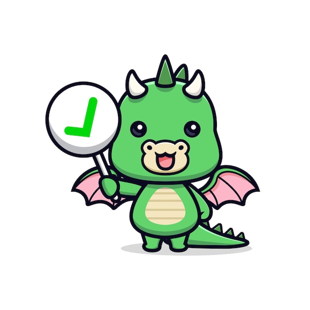 Cute dragon holding correct sign or checklist sign animal mascot character