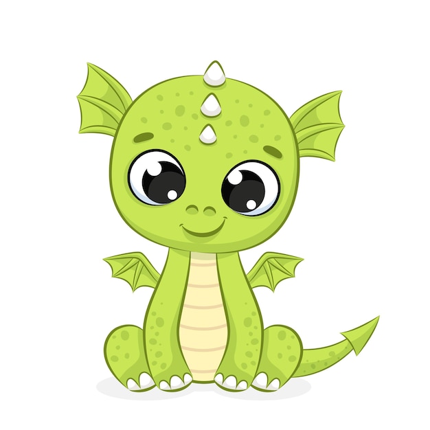 A cute dragon is sitting and smiling at you. Cartoon