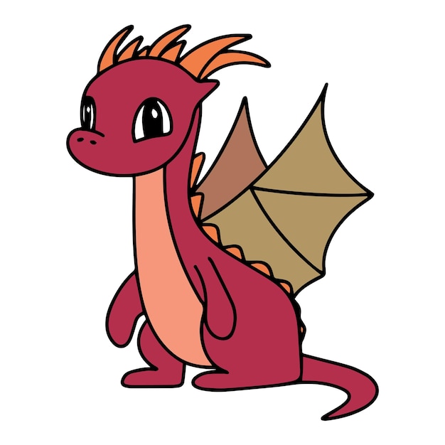 Cute dragon isolated on white background Little dragon in doodle style Vector illustration