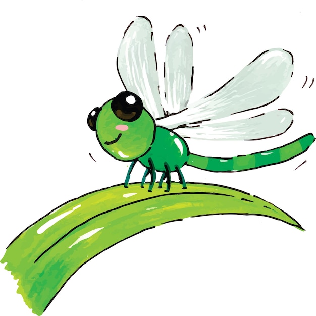 Cute Dragonfly cartoon water color hand drawn