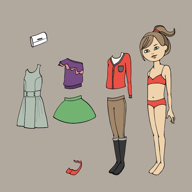 Vector cute dress up paper doll