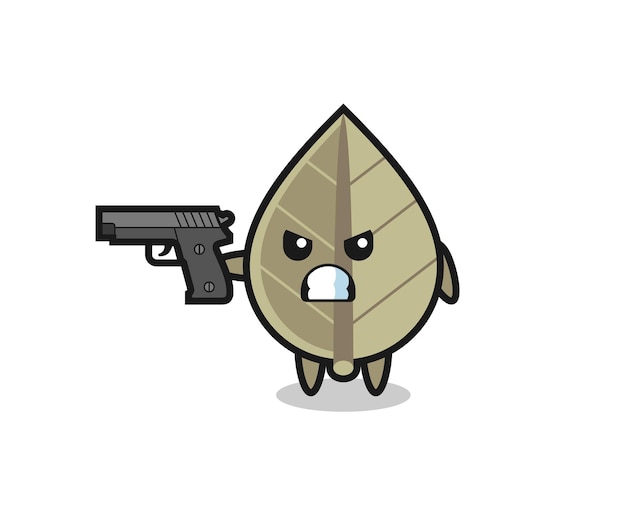 The cute dried leaf character shoot with a gun