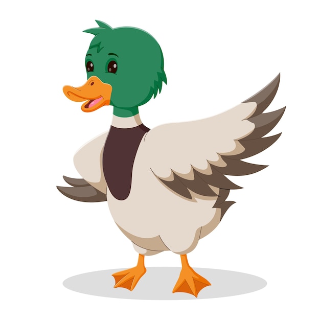 Cute duck cartoon Waving hand Happy duck cartoon standing Vector illustration