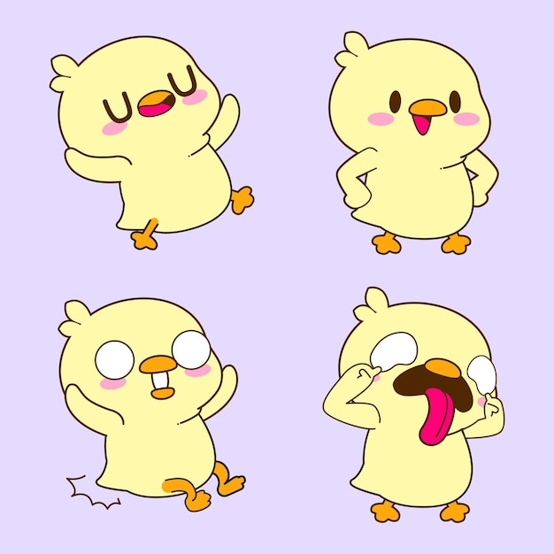 Cute duck drawing cute duckling sticker vector set