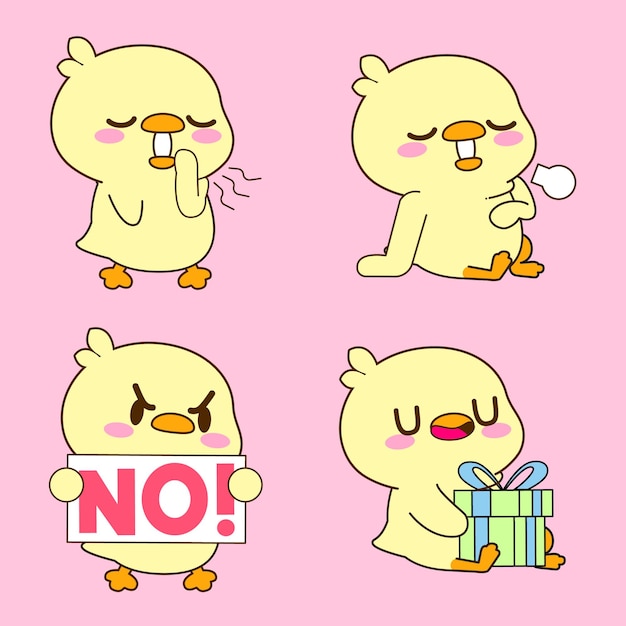 cute duck drawing cute duckling sticker vector set