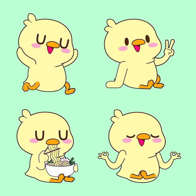 Cute duck drawing cute duckling sticker vector set