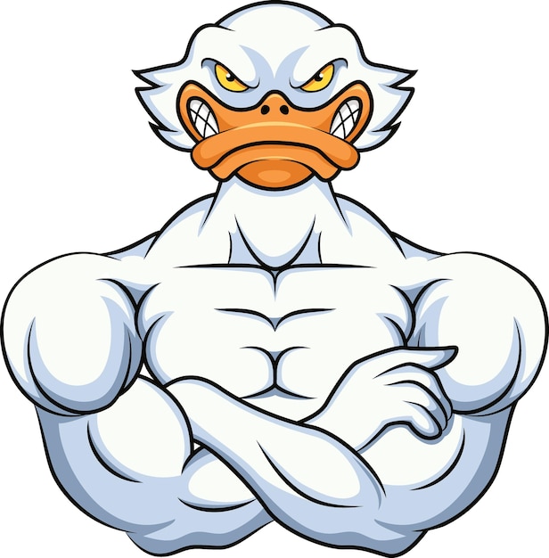 Cute duck mascot with muscle body