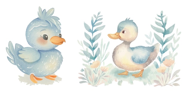 cute duck soft watercolour vector illustration