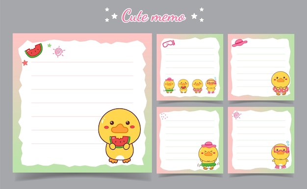 cute duck summer memo notes Template for Greeting Scrap booking Card Design