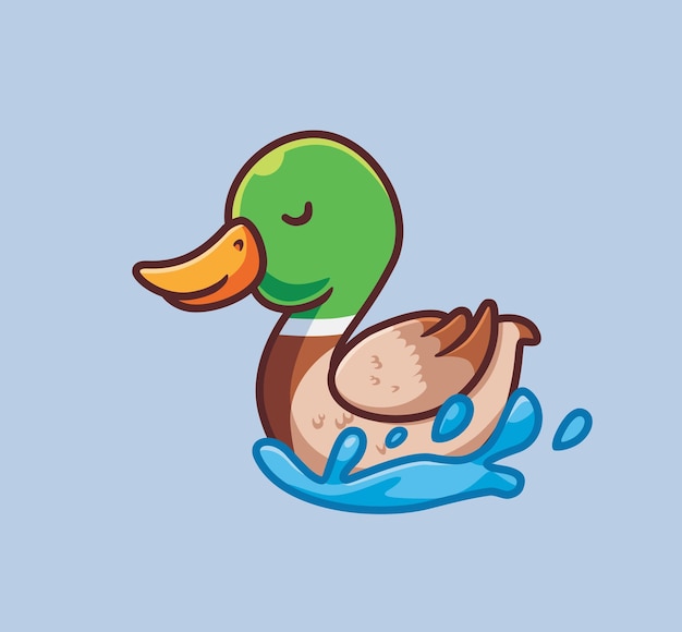 Cute duck swimming on water isolated cartoon animal nature illustration Flat Style Sticker Icon