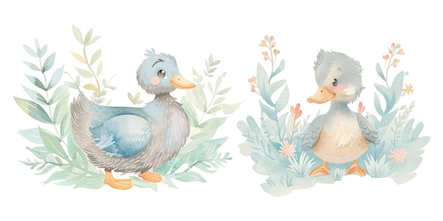 cute duck watercolour vector illustration