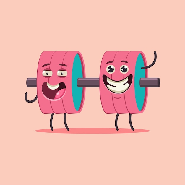 Cute dumbbell  character. Fitness sport equipment    isolated on background.