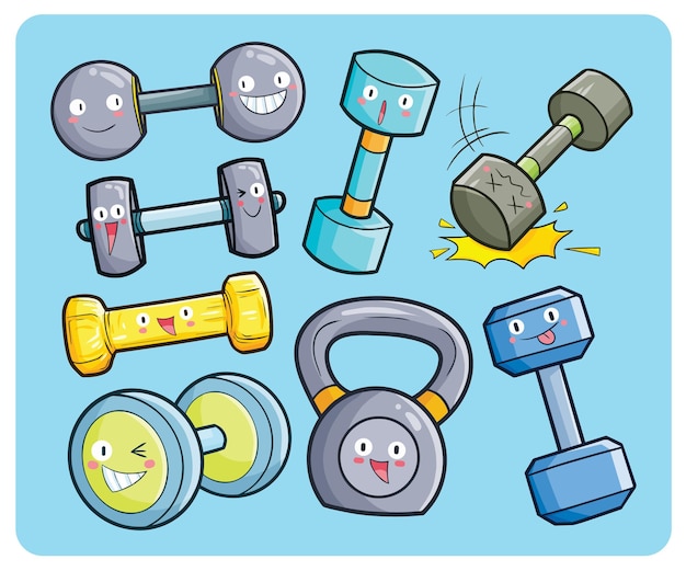 Cute dumbbell characters cartoon set