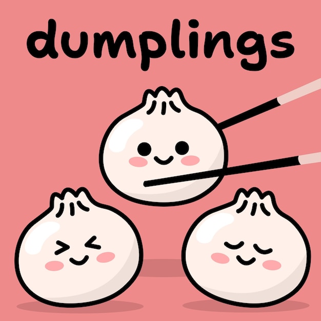 Cute dumplings vector food set of dumplings chopsticks vector illustration