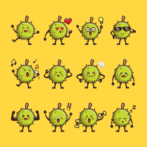 Cute Durian Cartoon  Design Set