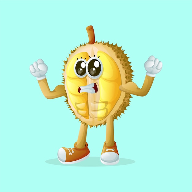 Cute durian character showing off his muscles