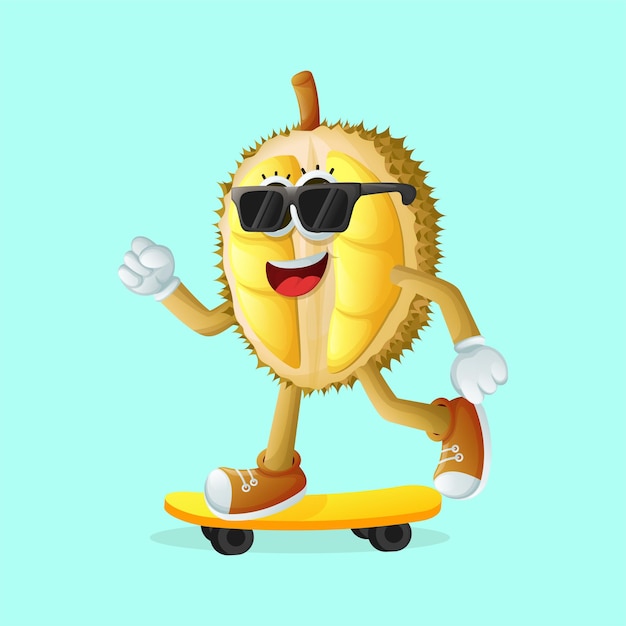 Cute durian character skateboarding