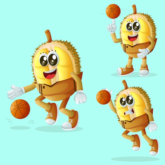 Cute durian characters playing basketball