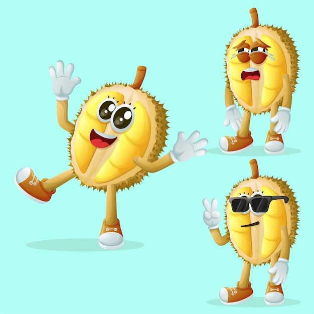 Cute durian characters with emoticon faces