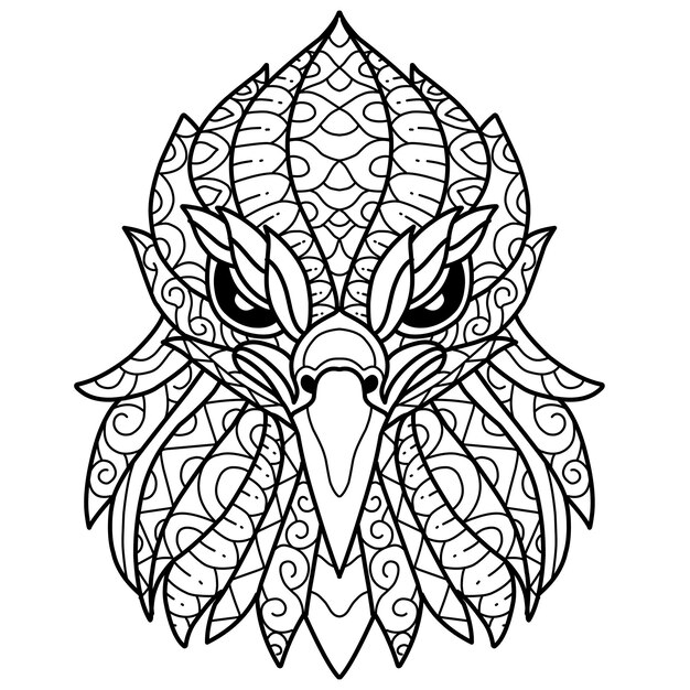 Vector cute eagle coloring book zentangle hand drawn isolated on white background