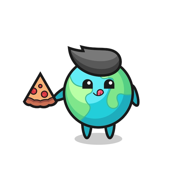 Cute earth cartoon eating pizza , cute style design for t shirt, sticker, logo element