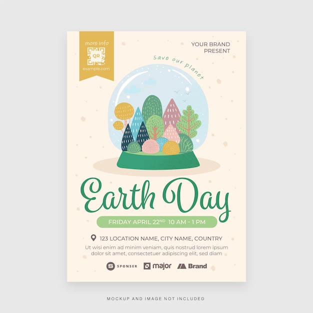 Cute Earth Day Flyer Template in Vector