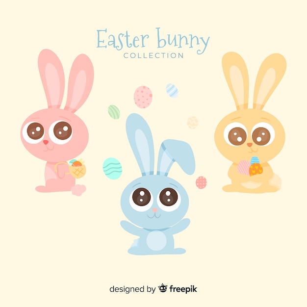 Vector cute easter bunnies collection