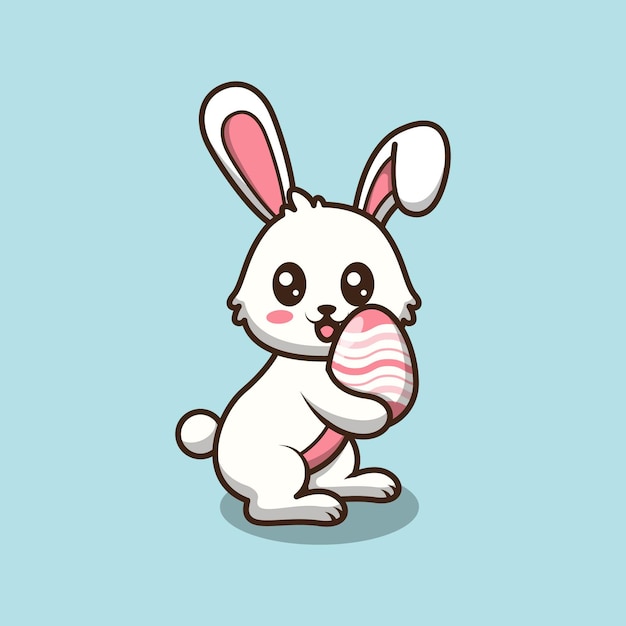 cute easter bunny carrying egg cartoon illustration