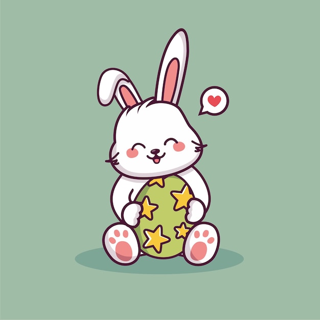 Cute easter bunny cartoon holding easter day egg