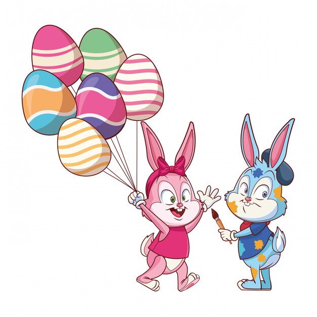 Cute easter bunny happy friends egg ballons