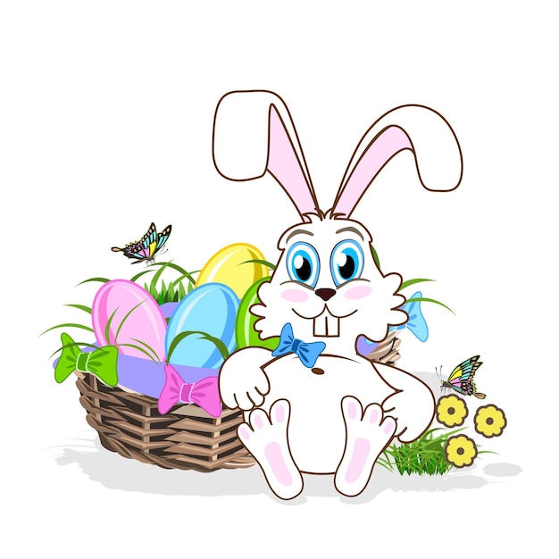 Cute easter bunny with easter eggs