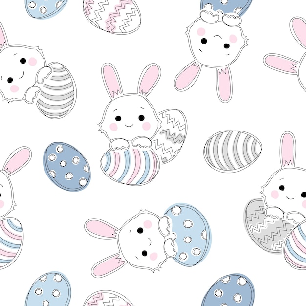 Cute Easter eggs with bunnies Seamless trendy background for advertising textile wallpaper social media web design etc