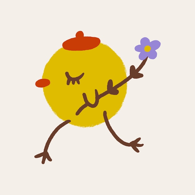 Cute Easter friendly baby chicken bird spring illustration in kawaii style