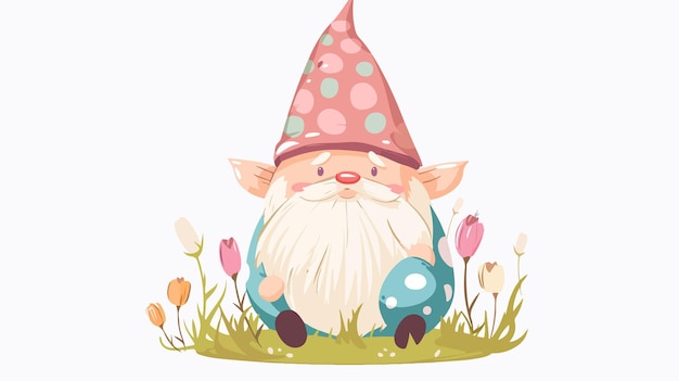 Vector cute easter gnome with nice hat flat icon