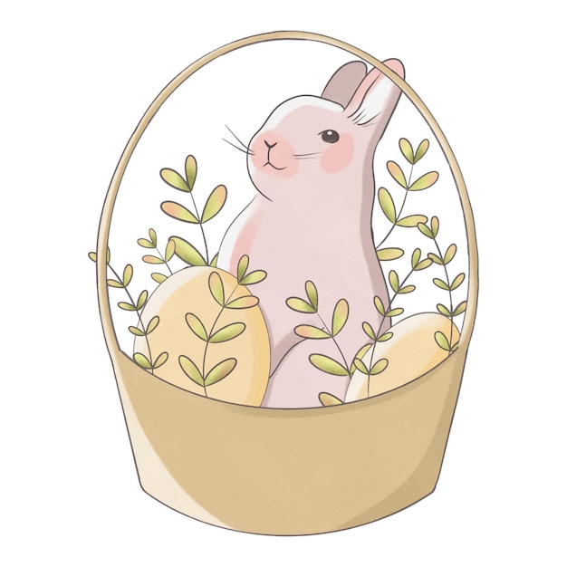 Cute easter pink bunny in basket