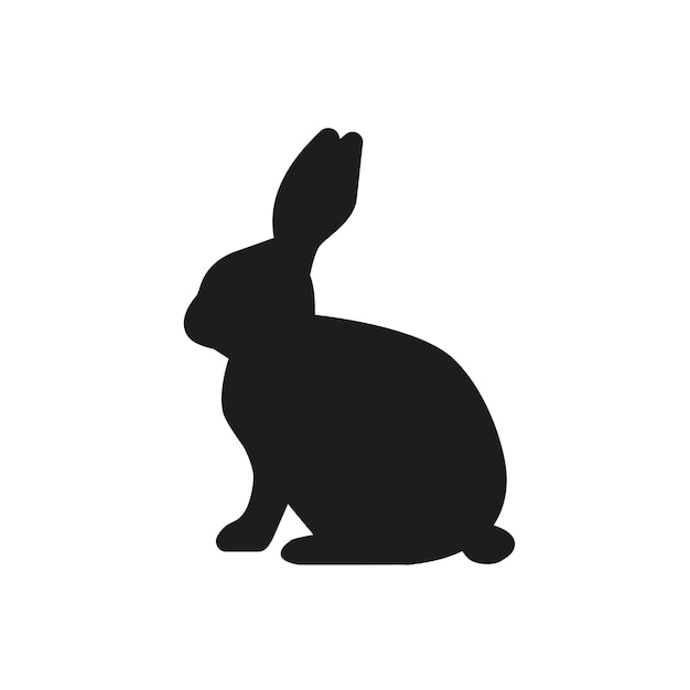 Cute Easter Rabbits Silhouette Black Bunny wild Hare Set isolated on white Baby party greeting card Vinyl decal pet sticker Tattoo design animal farm logo Vector Flat style zoo icon