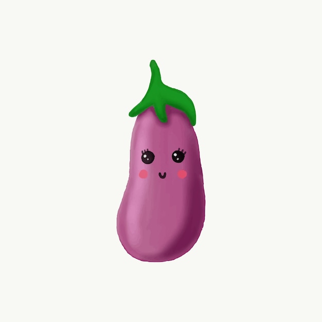 Cute eggplant character vector illustration Flat eggplant cartoon character Minimal purple eggplant fruit design for children books