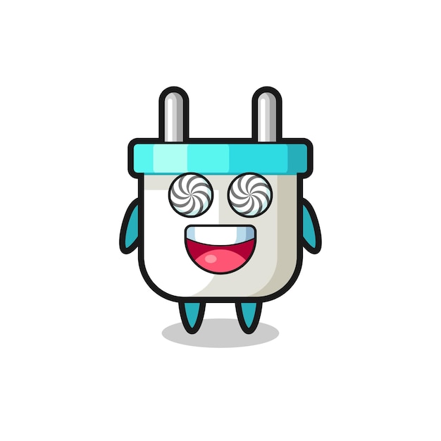 Cute electric plug character with hypnotized eyes