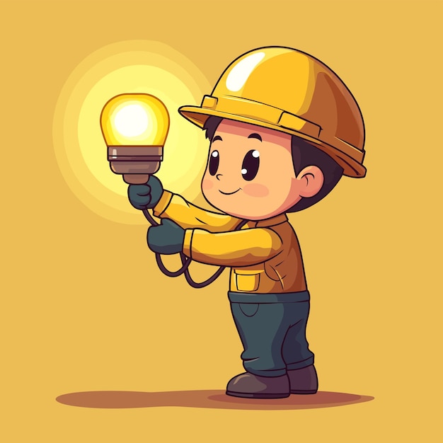 Vector cute electrician installing light vector