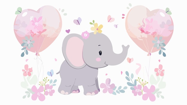 Vector cute elephant baby shower card for girls