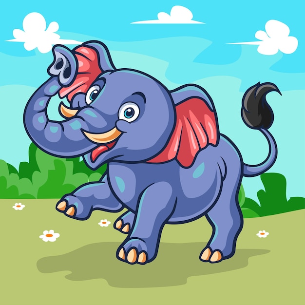 A cute elephant cartoon isolated on wonderful farm