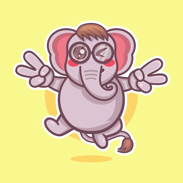 cute elephant character mascot with peace sign hand gesture isolated cartoon