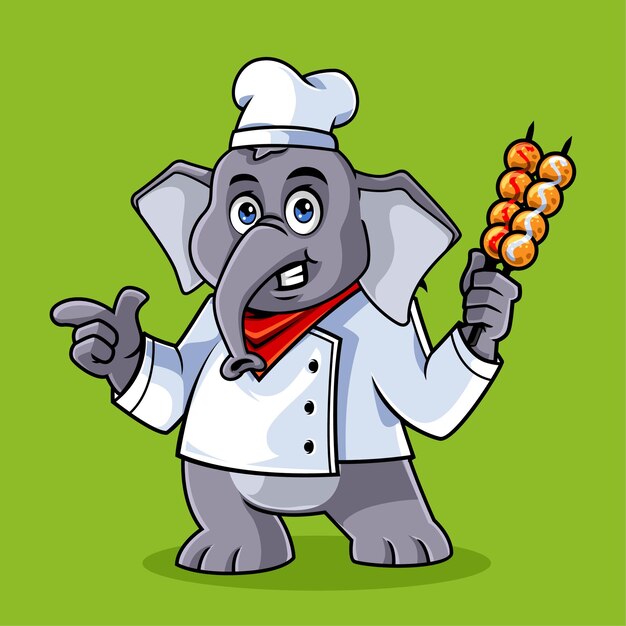 Cute elephant chef mascot vector illustration