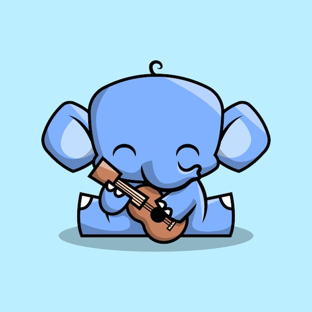 A CUTE ELEPHANT IS PLAYING ACOUSTIC GUITAR PREMIUM CARTOON VECTOR