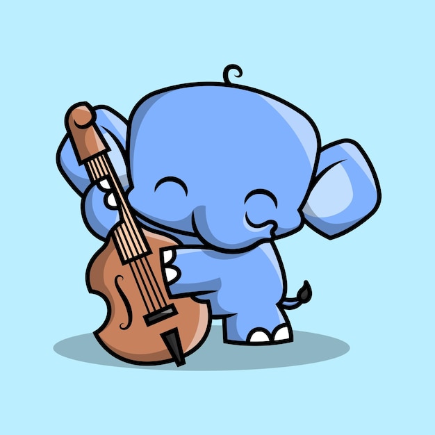 A CUTE ELEPHANT IS PLAYING CLASSIC BASS GUITAR PREMIUM CARTOON VECTOR