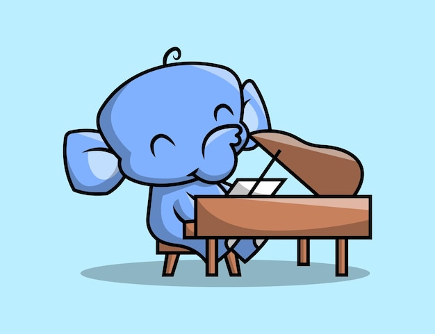 A CUTE ELEPHANT IS PLAYING CLASSIC PIANO PREMIIUM CARTOON VECTOR