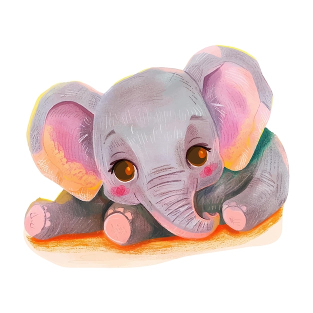 Vector cute elephant lay on floor 2